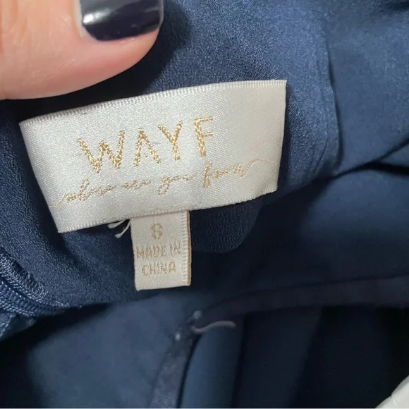 WAYF Rachel Off the Shoulder Gored Maxi Dress in Navy - Picture 8 of 10